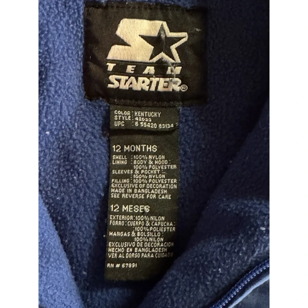 Starter Kentucky Wildcats Baby Puffer Jacket 12M Blue Hooded Full Zip